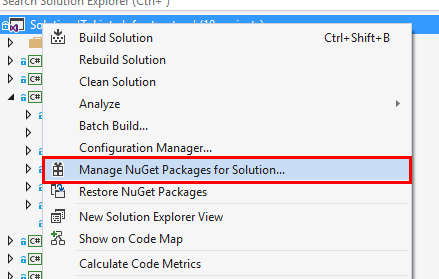 Manage NuGet Packages for solution